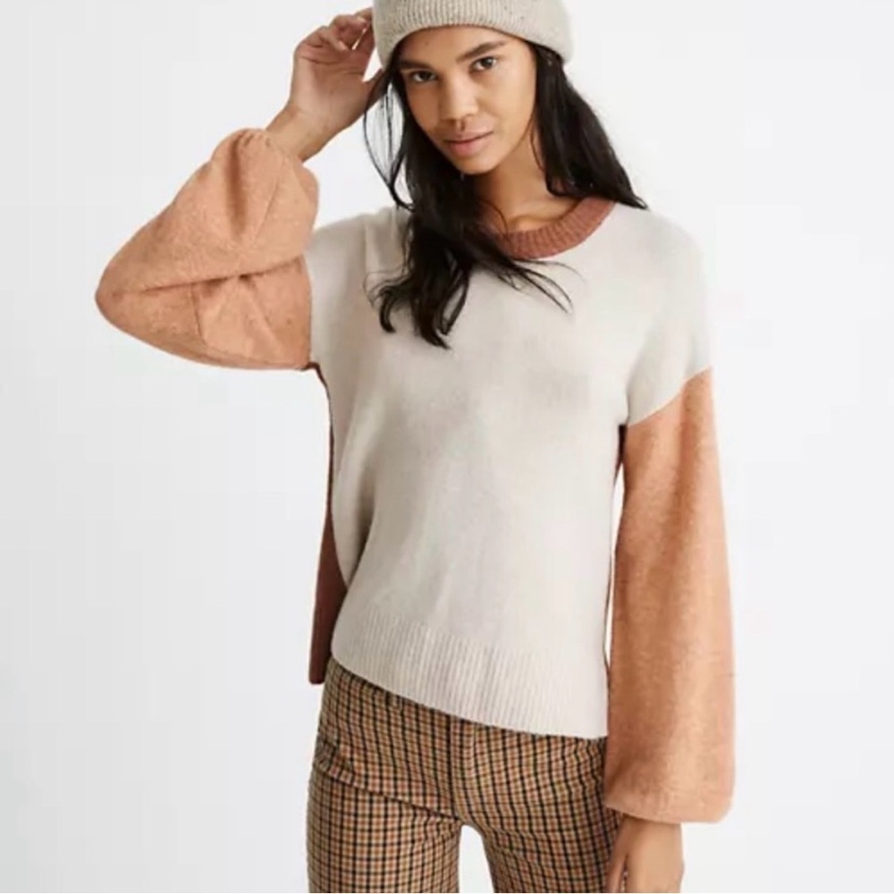 Madewell Payton Pullover Wool Blend Color Block Sweater with Balloon Sleeves XS
